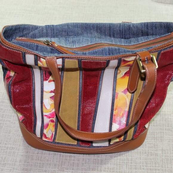 RARE Vintage Sharif Denim and Leather Purse - Picture 1 of 10